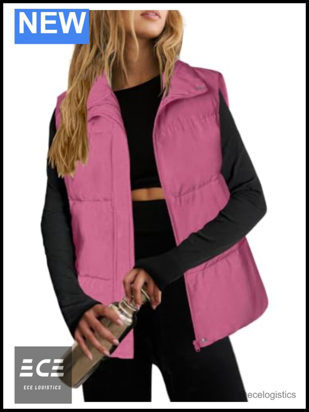 Women Puffer Vest Lightweight 100% Polyester Sleeveless Zip Up Padded Winter